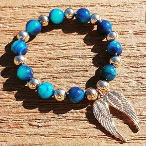 Blue Agate with Rose Spacer Beads Boho Bracelet